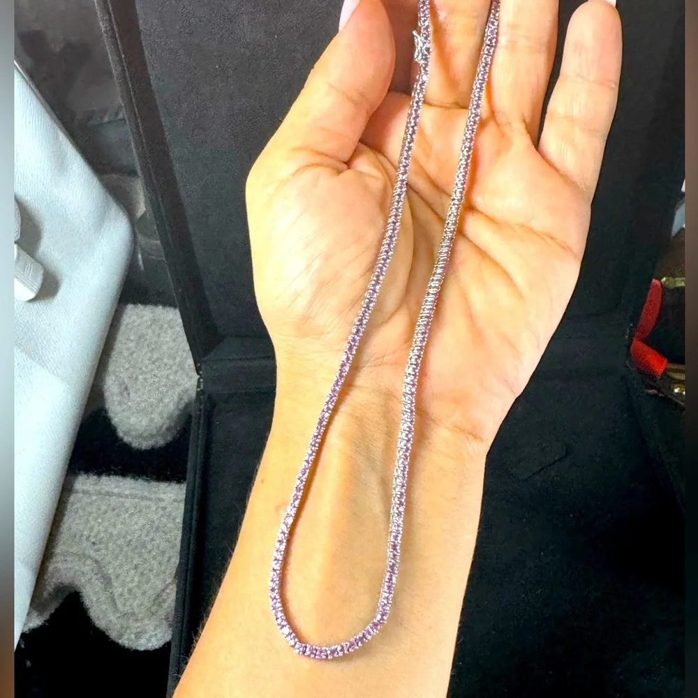 SOLD!! Authentic Natural pink sapphires tennis necklace - Picture 4 of 6